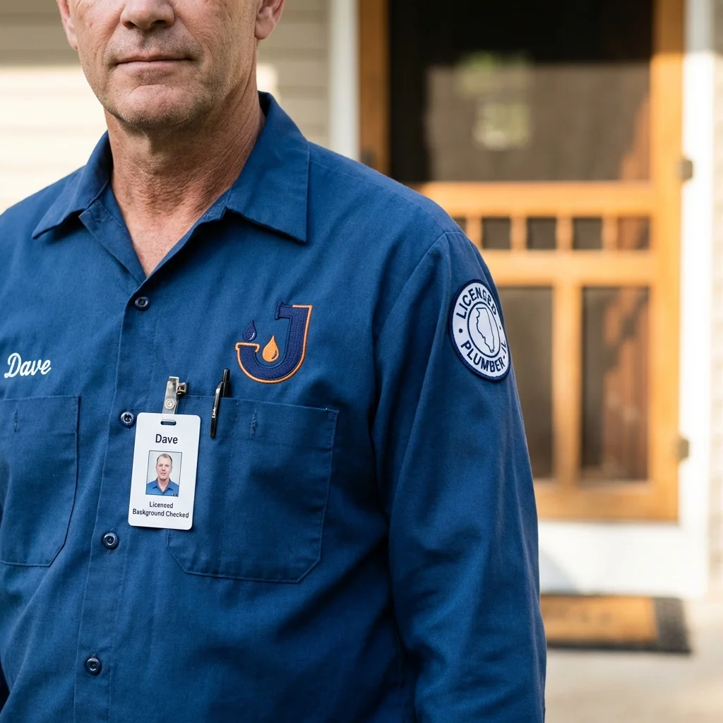 Licensed plumber showing ID badge in Vinita, OK