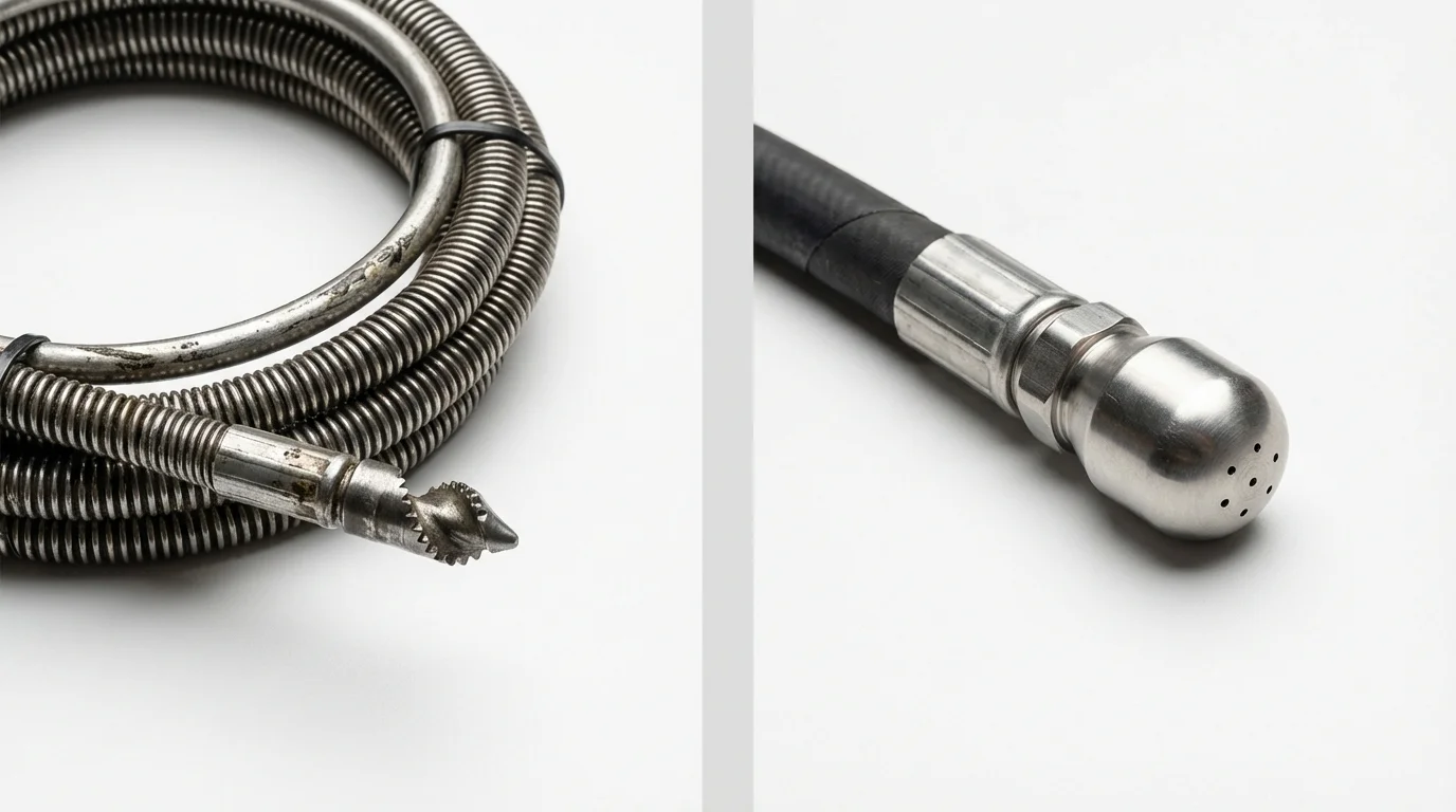 Drain snake cable and hydro jetting nozzle used for drain cleaning in Vinita, OK