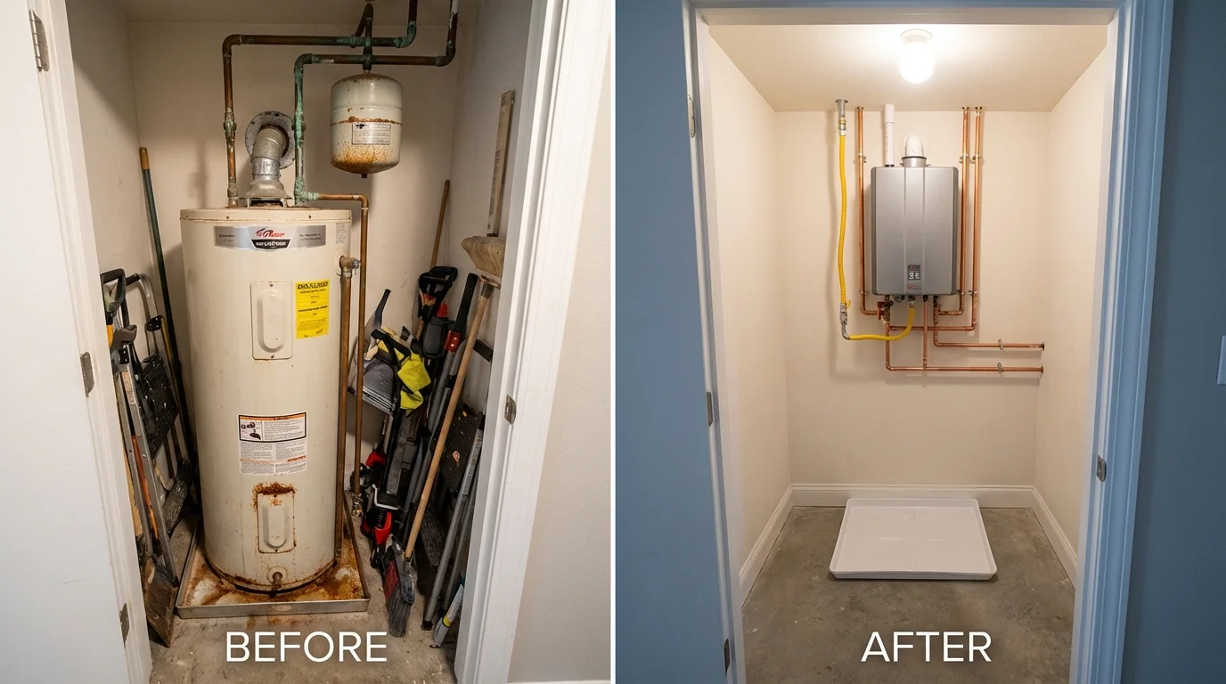 Tank water heater versus wall-mounted tankless unit comparison for Vinita, OK homeowners