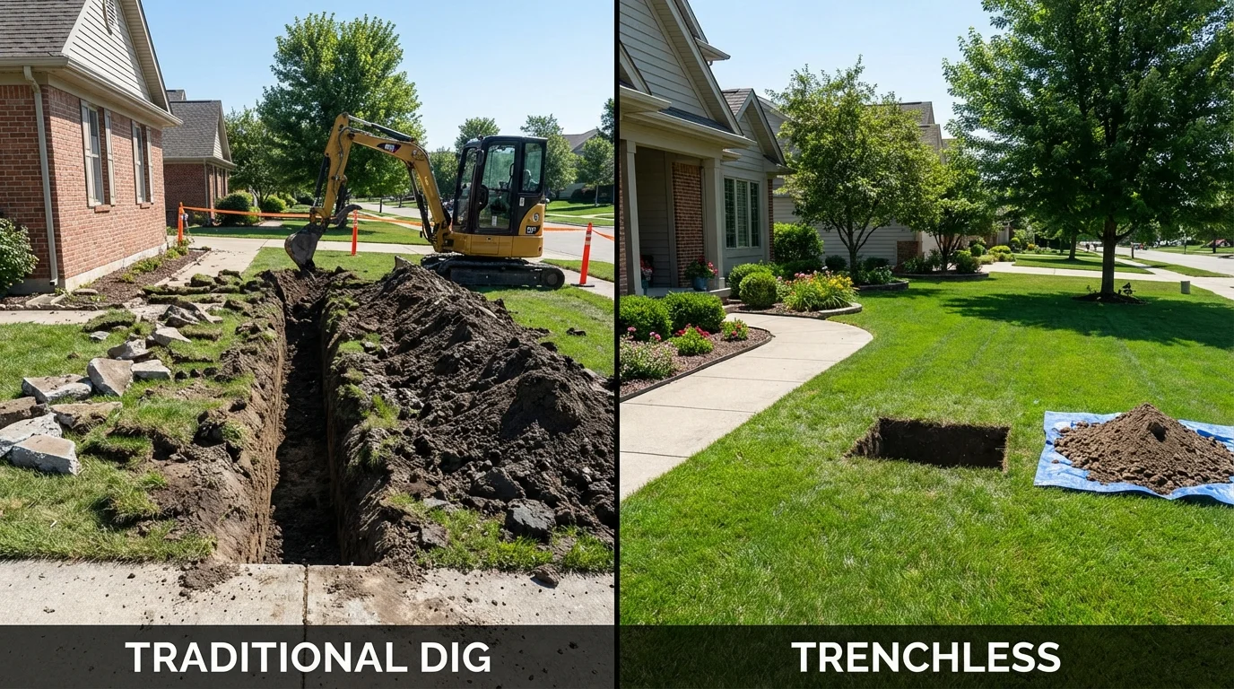 Trenchless sewer repair with minimal yard damage versus traditional excavation in Vinita, OK